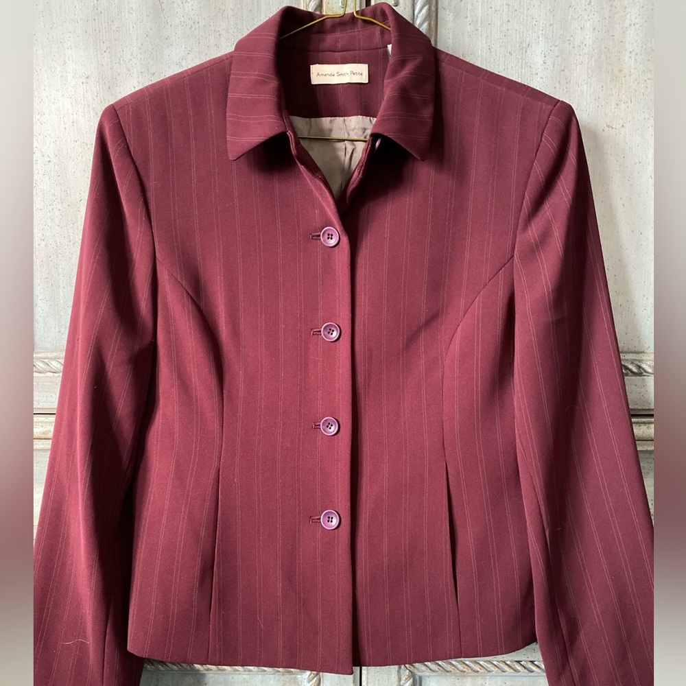 Maroon jacket with beige pinstripes